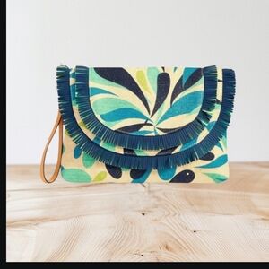 Vera bradely Linen Cotton  fringe summer school  large  wristlet